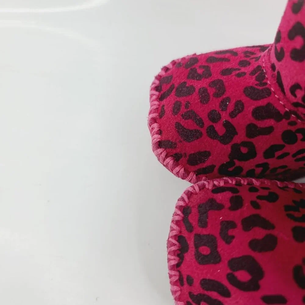 UGG Girl's Pink Cassie Leopard Print Suede Fur Classic Ankle Winter Boot Sz 0/1